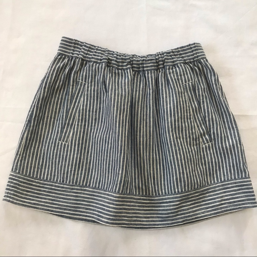 J. Crew Mini Skirt Linen Blend White Blue Pockets